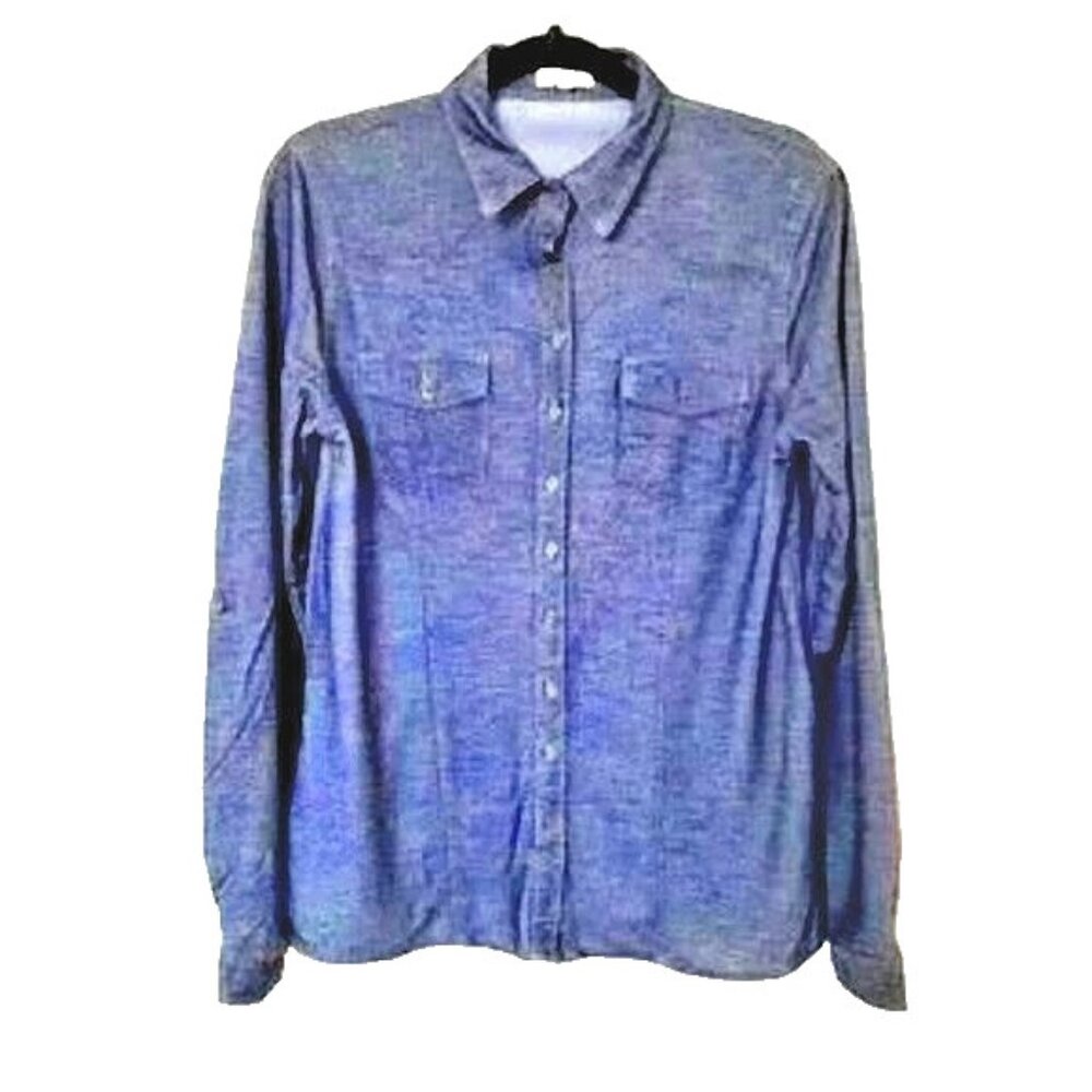 ARDENE DENIM LOOK BUTTON DOWN SHIRT SIZE LARGE